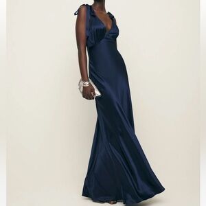 Reformation Pernille Silk Navy Dress